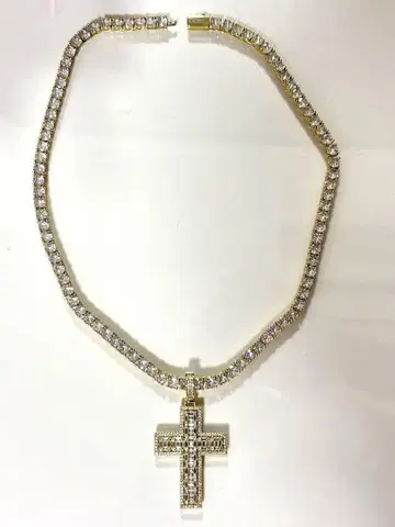 글리터 테니스 체인 크로스 목걸이