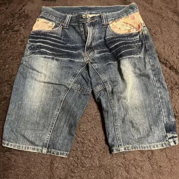 꽃무늬 포켓 다크 블루 숏 팬츠