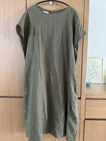 fog linen work 반팔 무릎 기장 원피스 올리브
