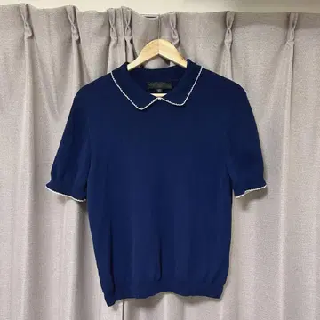 자라 네이비 카라 부착 반팔 니트