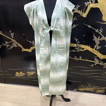 기모노 리메이크, 그린과 화이트 그라데이션 롱 베스트 기장 110cm