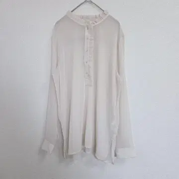 H&M 프릴 장식 베이지 셔츠 시스루 버튼 긴팔 L