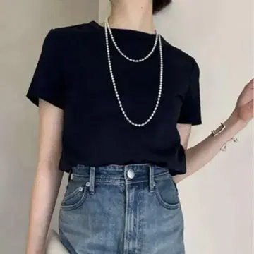 anuans 실크 터치 코튼 슬림 핏 T 블랙