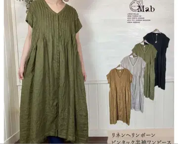 제로 8mab 린넨 롱 원피스 V 넥 핀턱 반팔 원피스