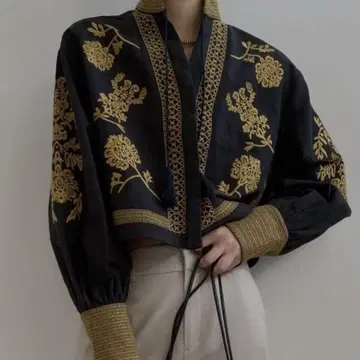 MEDI VINTAGE FLOWER EMBROIDERY SHIRT 블랙