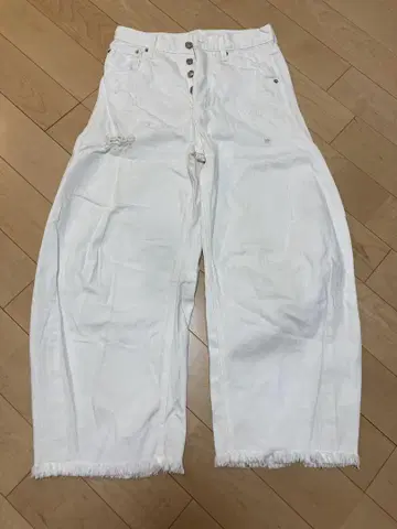 DOU DOU 데미지 커브 데님 화이트