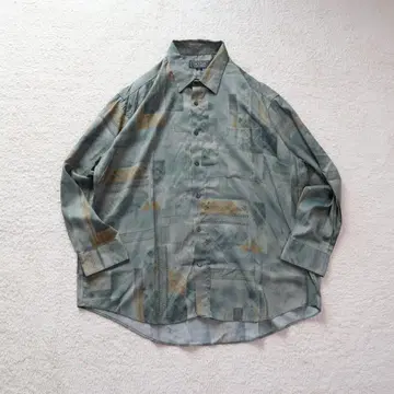 올 패턴 셔츠 긴팔 그린 계열 2XL 구제 의류 레트로 광택감 고급