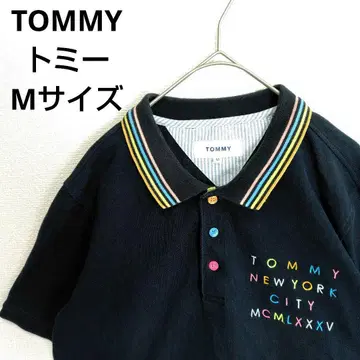 TOMMY 타미힐피거 피케 셔츠 컬러풀 멀티 컬러 로고 자수 블랙 M