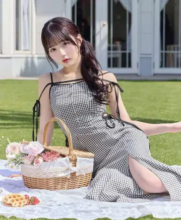 미셸 마카롱 사이드 컷 깅엄 체크 원피스 프리 사이즈