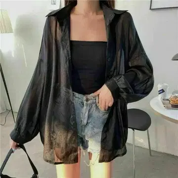 여성용 시어 셔츠 시스루 퍼플 더스티 컬러 긴팔