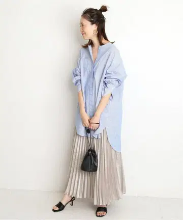 SLOBE IENA 이에나 새틴 플리츠 롱 스커트 베이지 내추럴
