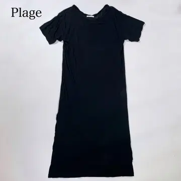 플라주 반팔 티셔츠 롱 원피스 슬릿 프리 사이즈 블랙