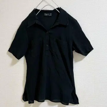 에네스베 블라우스 검정 주름 가공 반팔 블랙 상의