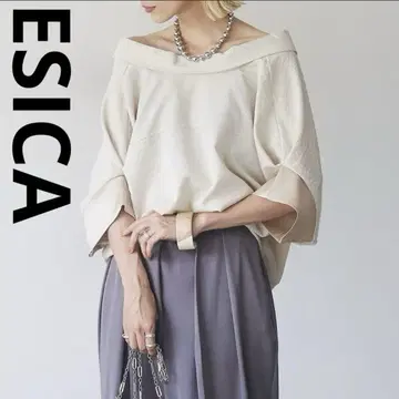 ESICA 에시카 새틴 절개 백 드레이프 버튼 풀오버 2way 블라우스