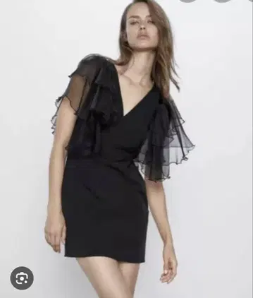 자라 오간자 슬리브 미니 드레스 블랙 M 레어