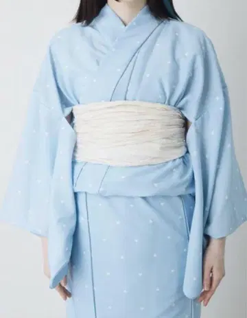 앙크루즈 유카타 스카이블루 하트 무늬