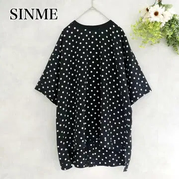 SINME 심메 도트 프린트 풀오버 블라우스 반팔 블랙