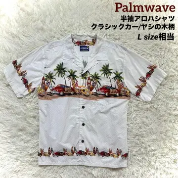 Palmwave 반팔 알로하 셔츠 클래식 카/야자수 화이트 L 상당