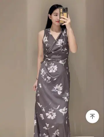 페인트 플라워 원피스 그레이