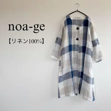 noa-ge 린넨 100% 노카라 롱 가디건 겉옷 체크