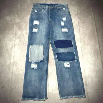 컷오프 와이드 데님 팬츠 데미지 가공 그런지 Y2K 아카이브