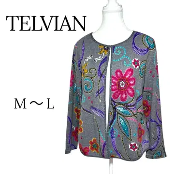 TELVIAN 꽃무늬 비쥬 장식 긴팔 가디건 M