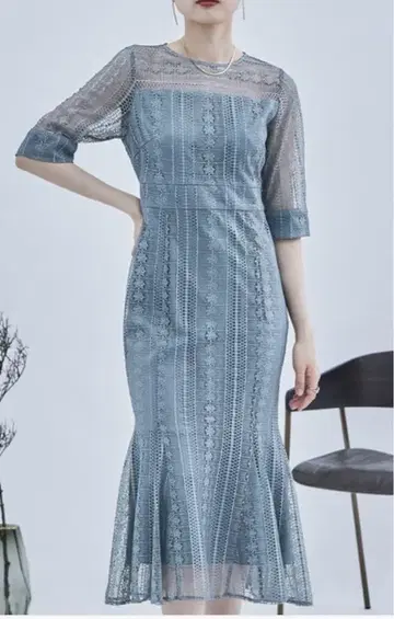 레이스 컬러 드레스 그레이쉬 블루