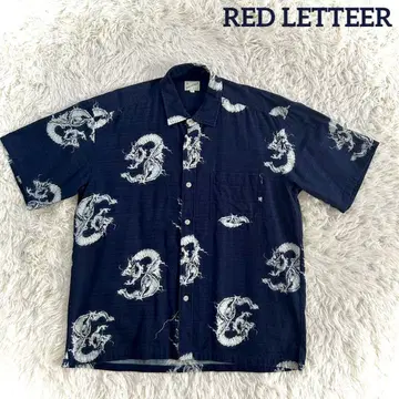 RED LETTEER 반팔 알로하 셔츠 드래곤 올 패턴 네이비 L
