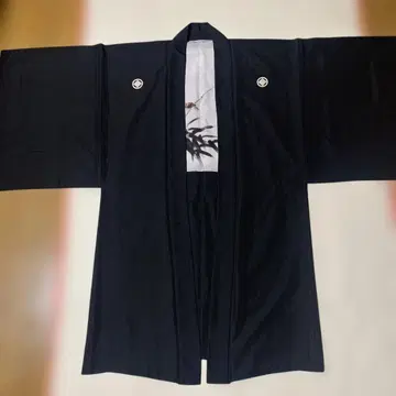 블랙 이중 기모노 순수 실크 겉옷 5개 문장