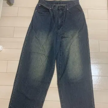 다크 블루 하이 웨스트 와이드 레그 데님
