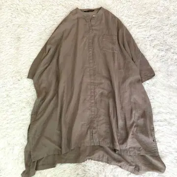 미즈이로 인드 밴드 카라 셔츠 원피스 코튼 포켓 넉넉한