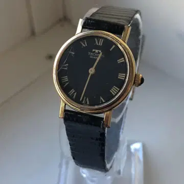 TECHNOS 테크노스 쿼츠 손목시계 블랙 다이얼 골드 컬러 케이스