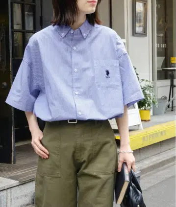 미사용 U.S. POLO ASSN. 로고 자수 버튼 반팔 셔츠