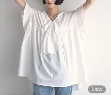 로리즈팜 화이트 프론트 리본 튜닉 반팔