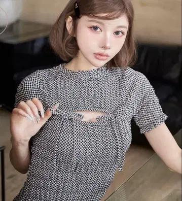 darich 리본 셔링 깅엄 미니 원피스