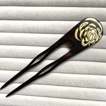 앤티크 브라운 금박 5.6g 작가 작품 국화 문양 작은 비녀
