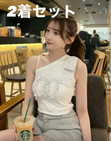 Darich 빅 리본 원숄더 상의 2종 세트