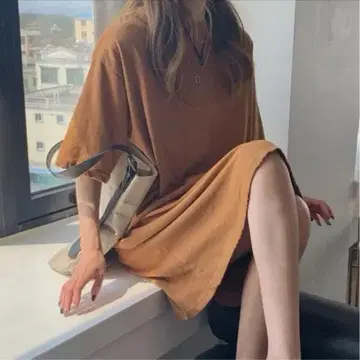 심플 무릎 기장 롱 원피스 캐주얼 티셔츠 반팔 여름 반팔