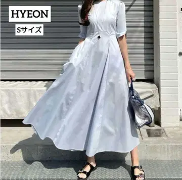 HYEON 플레어 원피스 롱 A 라인 5부 소매 완판템 색스 블루