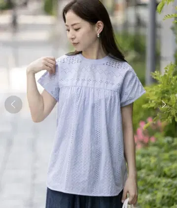 어반 리서치 써니 라벨 밴드 카라 코튼 레이스 셔츠 블라우스 반팔