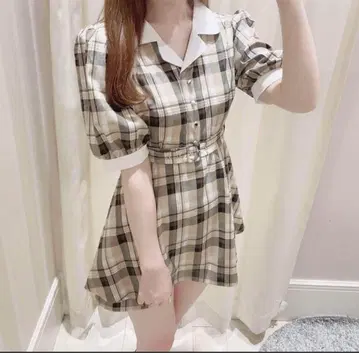 evelyn 체크 올인원 원피스