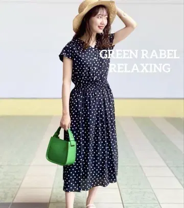 GREEN RABEL RELAXING 도트 무늬 원피스 반팔 롱