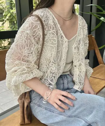 Kastane 시어 레이스 가디건 아이보리