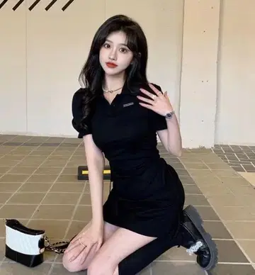 원피스 폴로 칼라 블랙 심플 숏 기장
