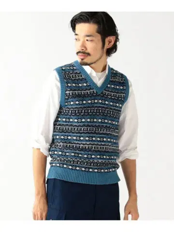 BEAMS PLUS 인디고 페어아일 니트 베스트 XL