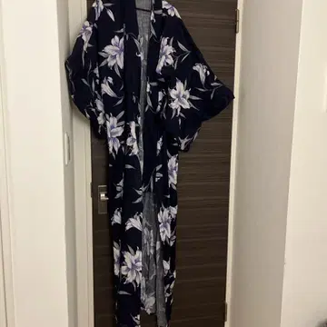 유카타/오비 2개 세트] 네이비 컬러 백합 꽃무늬 유카타 오비 세트