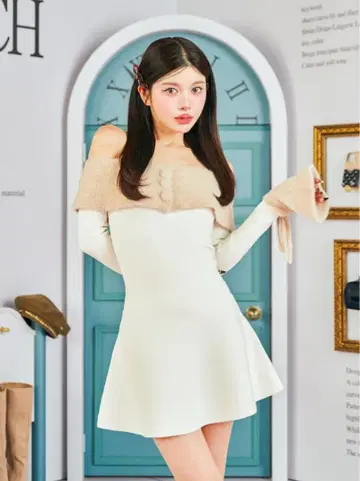 DARICH 오프숄더 샤기 니트 미니 원피스
