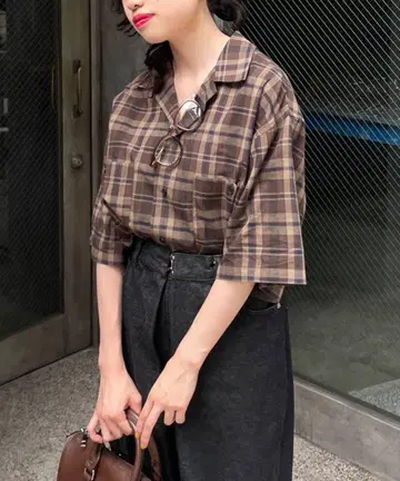 Kastane whimsic 체크 셔츠 브라운