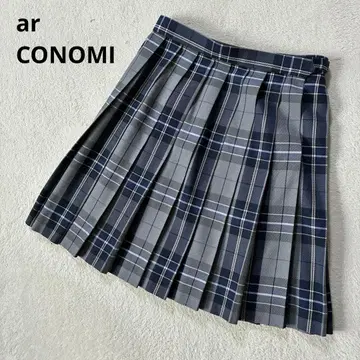 arCONOMI 네이비 그레이 체크 플리츠 스커트 W66