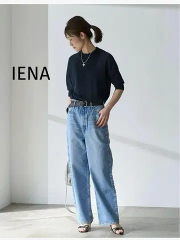 IENA 이에나 린넨 하프 슬리브 풀오버 니트 네이비